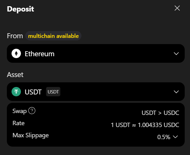 Deposit di ApeX Exchange harus dalam USDC dan kalau belum token tersebut punya bisa melakukan swap