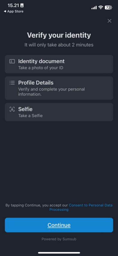 Verifikasi akun menggunakan KTP, SIM, foto selfie dan data pribadi di Bake.io