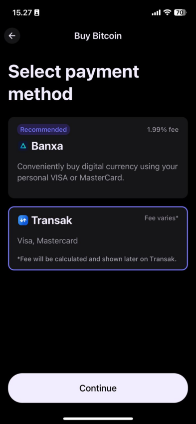 Gunakan metode pembayaran Transak untuk membayar dengan Rupiah (IDR) di Bake.io