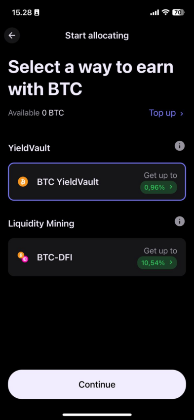 Pilih cara raih penghasilan dengan Bitcoin (BTC) yang kamu miliki menggunakan Yield Vault atau Liquidity Mining di Bake.io