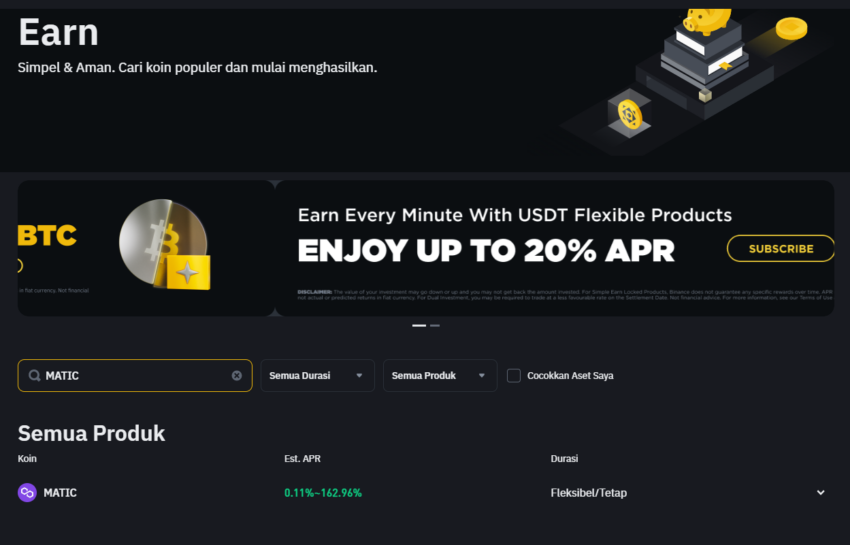 Polygon staking melalui Binance Earn