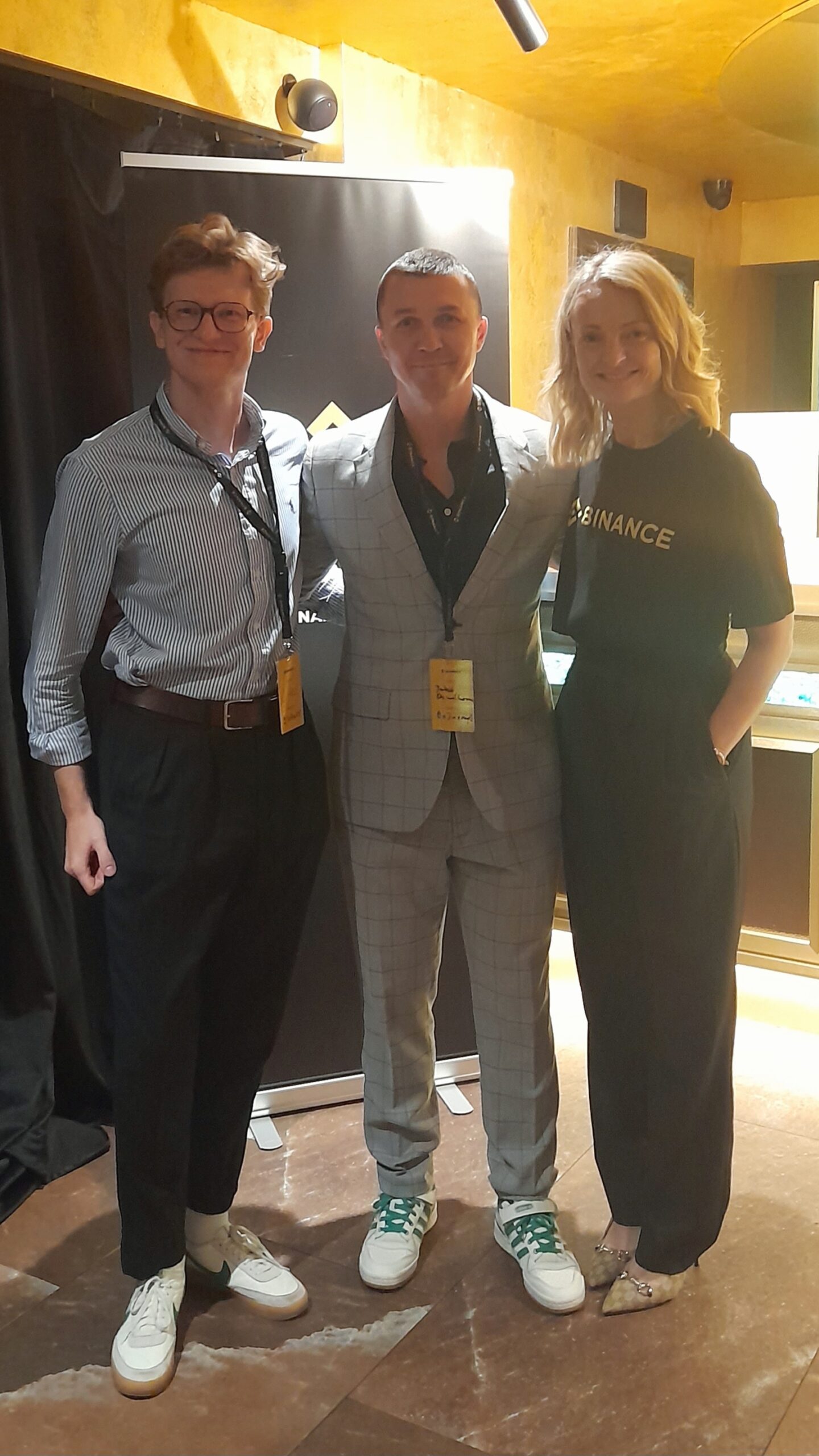 Lukasz Pierwienis (Binance), Jakub Dziadkowiec and Rachel Conlan (Binance)