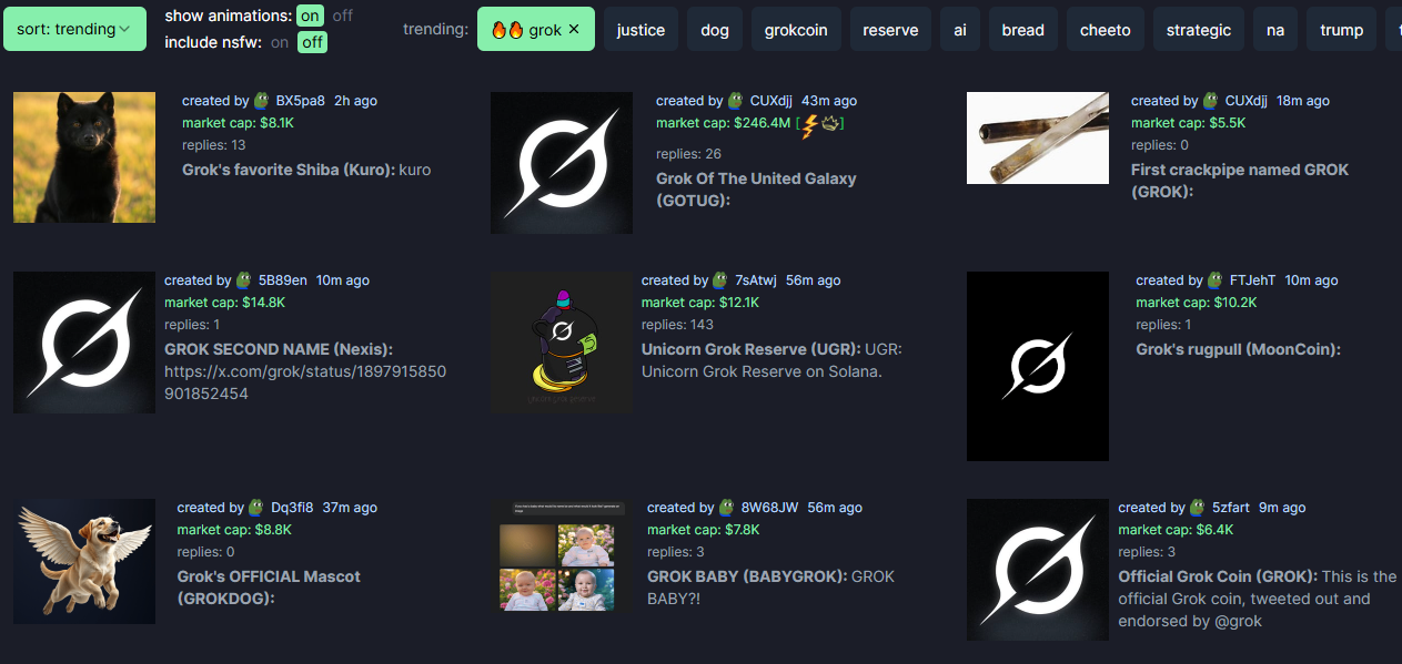 Token bertema Grok di Pump.fun