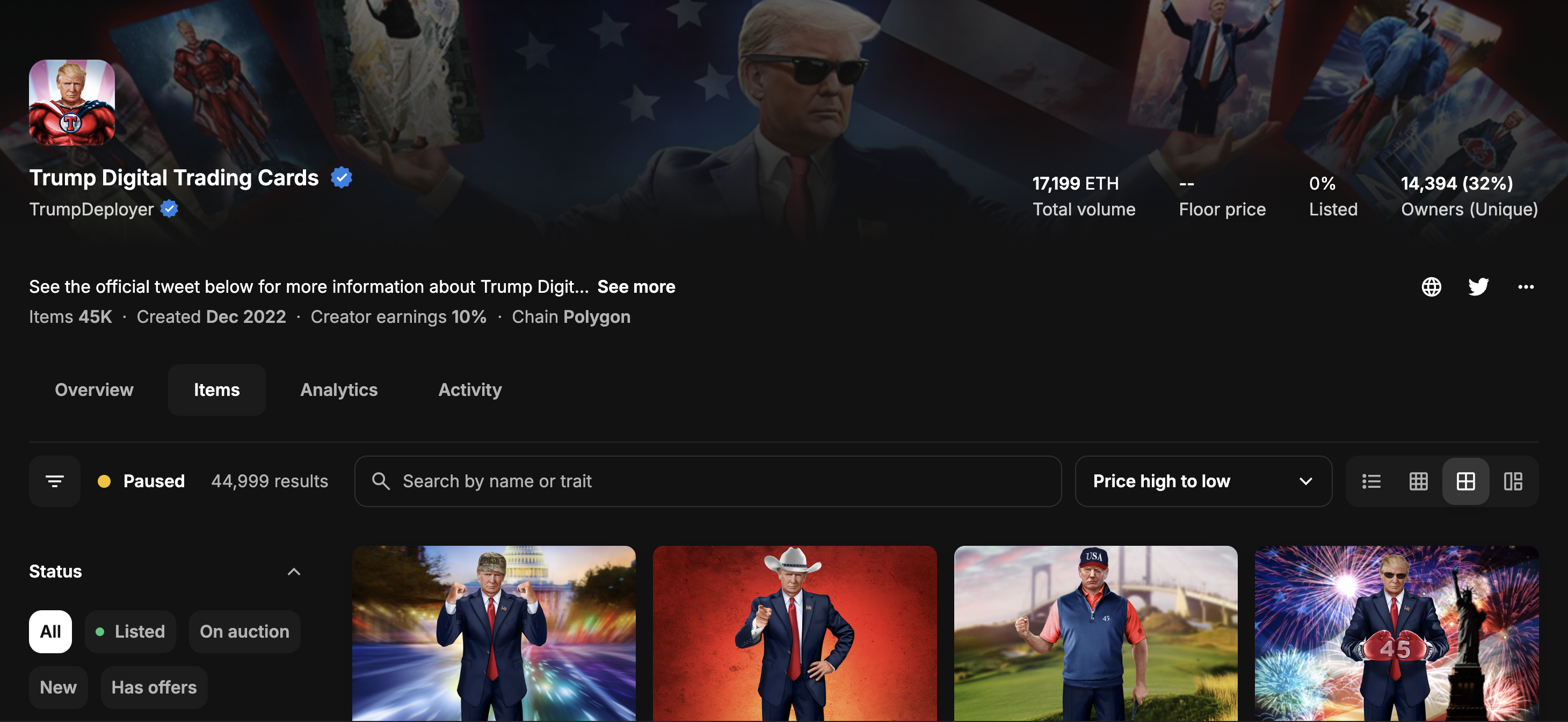 Koleksi Trump Digital Trading Cards. Sumber. OpenSea