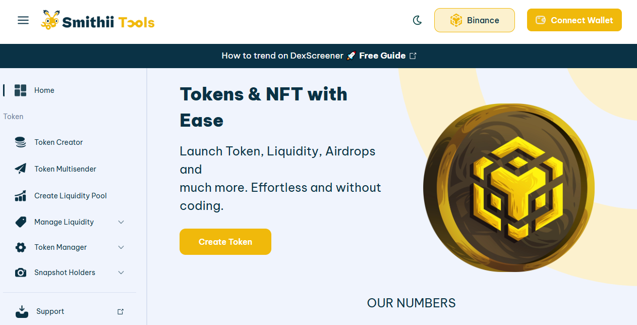 connect to smithii tools untuk membuat meme coin bnb
