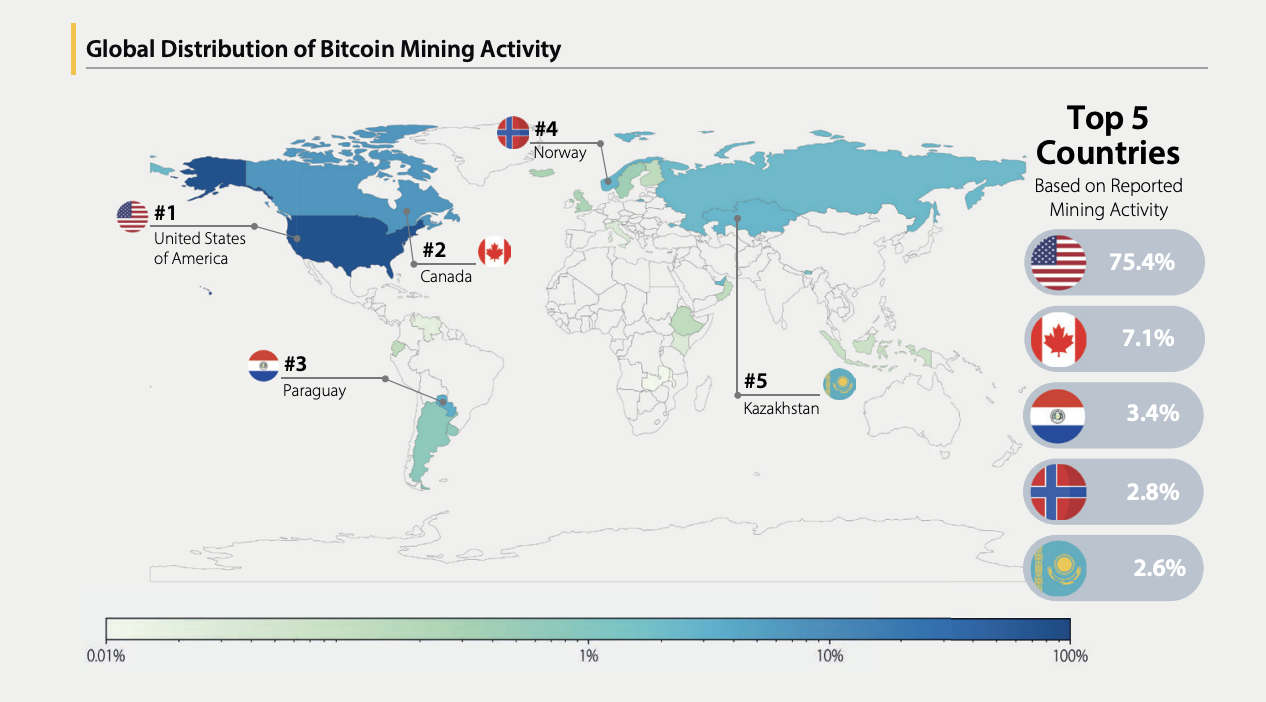 Distribusi global aktivitas penambangan Bitcoin.
