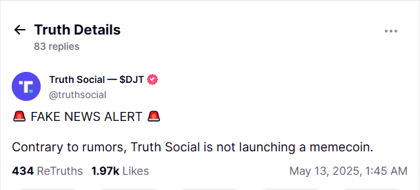 Truth Social membantah rumor meme coin