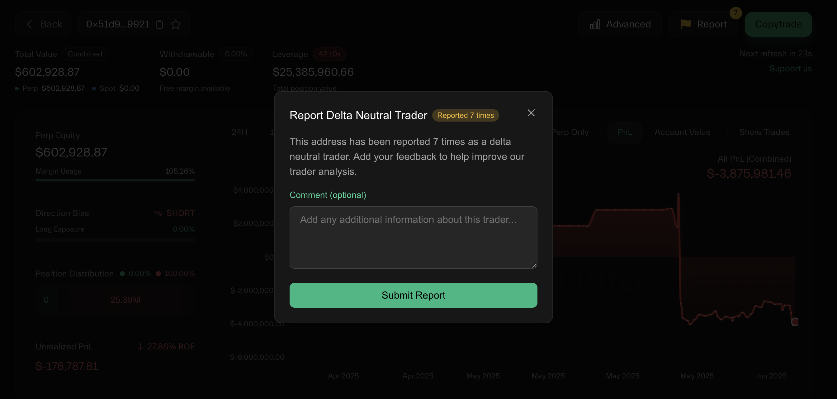 James dilaporkan sebagai trader delta-netral. Sumber: hyperdash