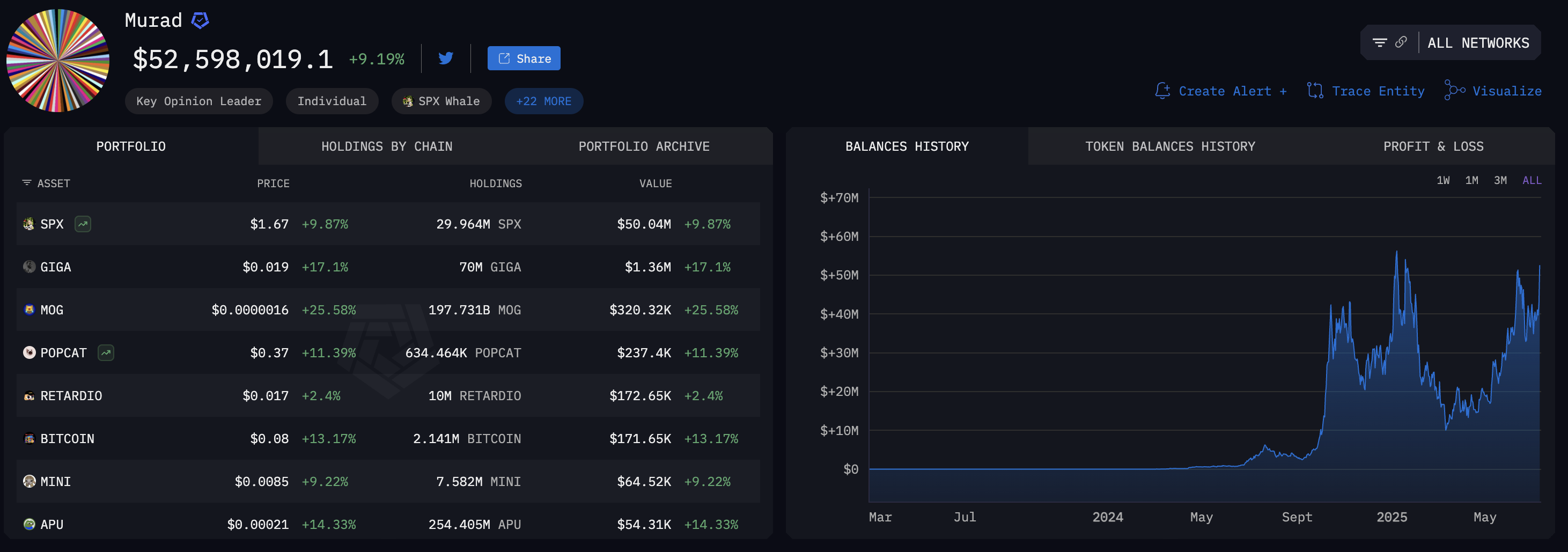 Portofolio Meme Coin Murad. Sumber: Arkham