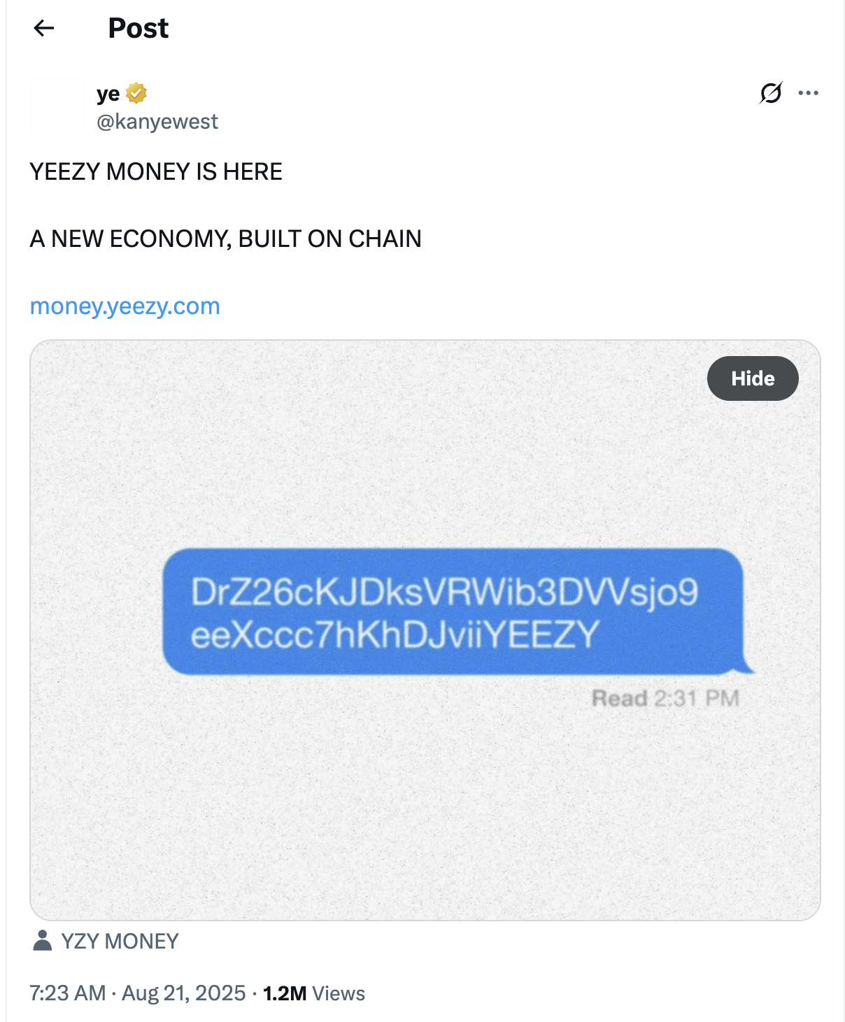 Peluncuran Token YZY